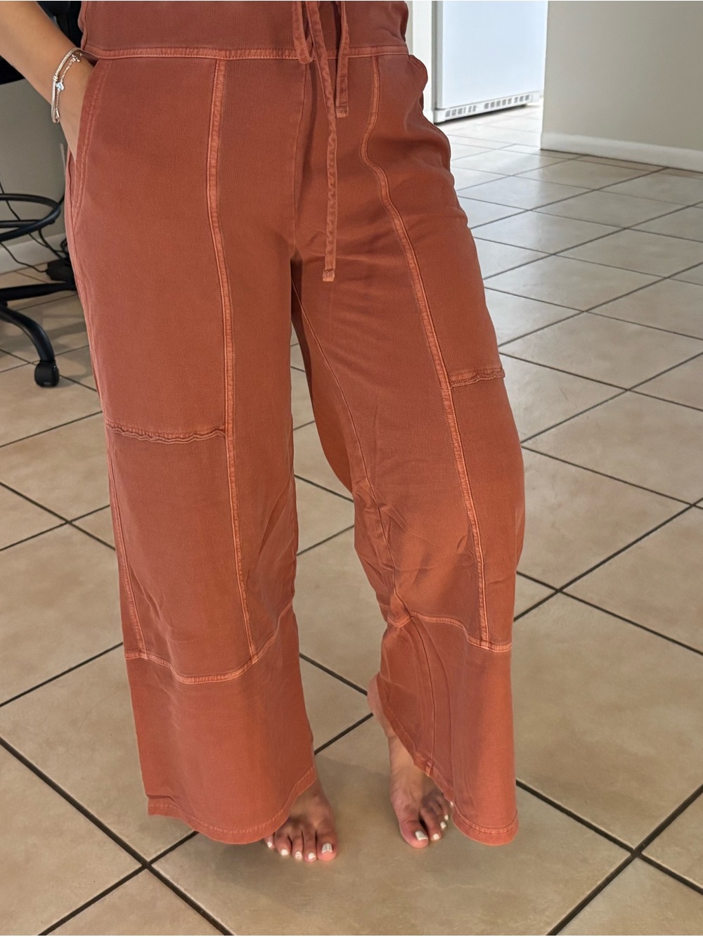 Zenana Wide-Leg Drawstring Pants in Rust